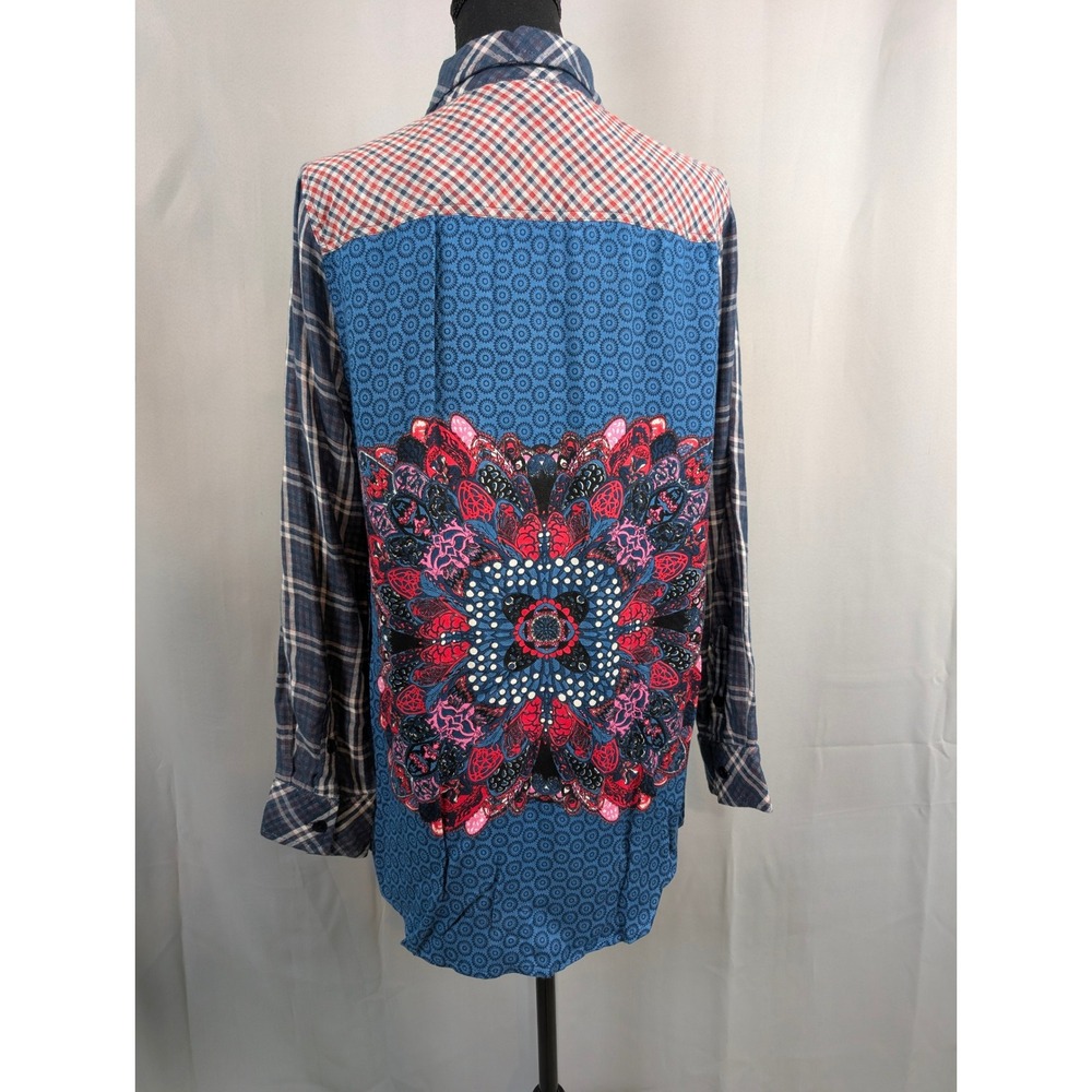 Tolani Plaid Mandala Back Button Down Shirt Womens Medium Bohemian
